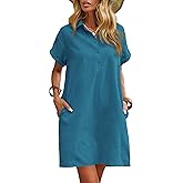 Zeagoo Womens Cotton Shirt Dress Summer Casual Short Sleeve Button Down Beach Cover Up Shirts with Pockets