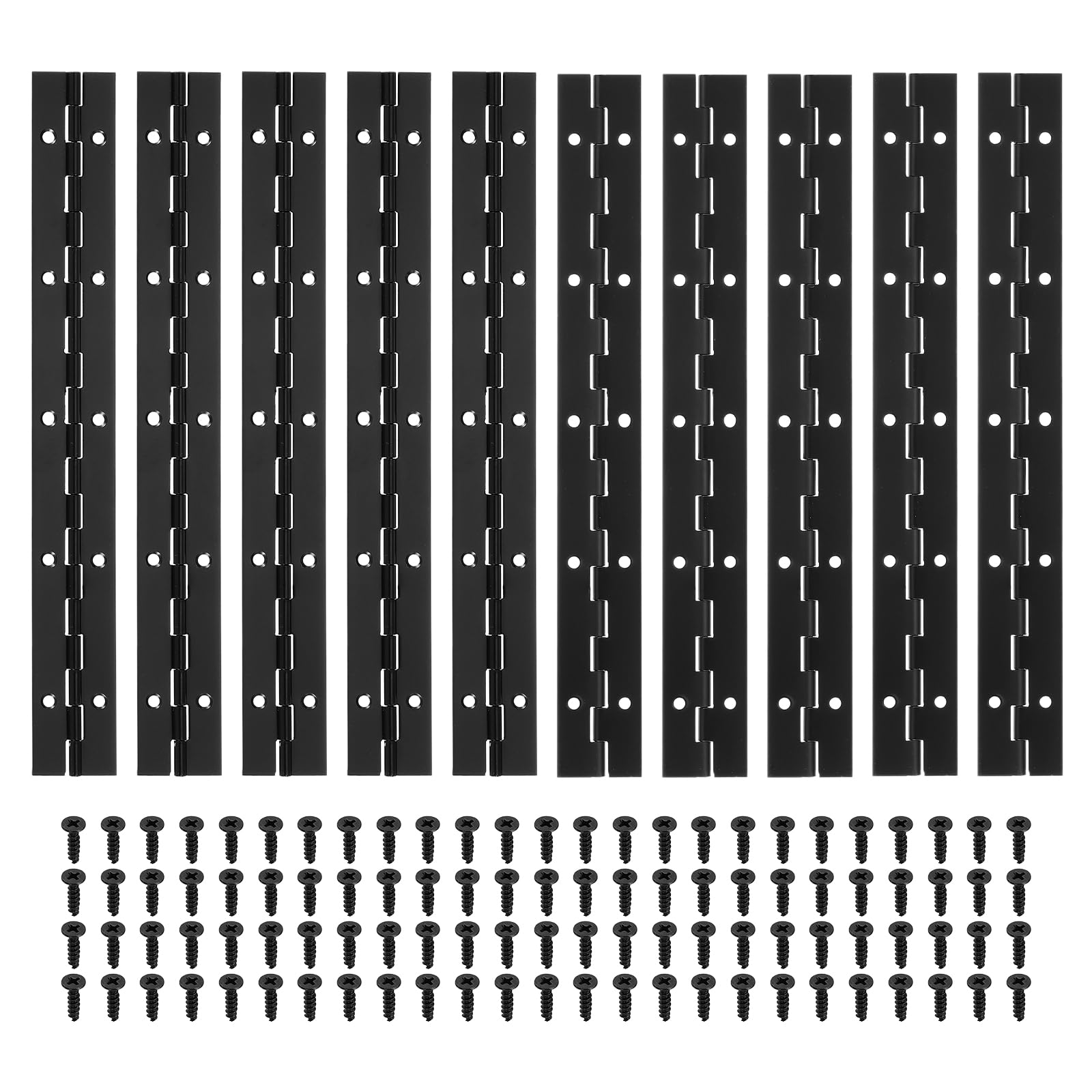 PATIKIL 10x1.2 Inch Piano Hinge,10 Pcs 304 Stainless Steel Continuous Hinge with Holes for Piano Gate Door Wooden Storage Box Cabinet Boat,Black