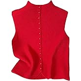 OYOANGLE Women's Button Up Sweater Vest Sleeveless Mock Neck Dressy Knit Sweater Tank Tops