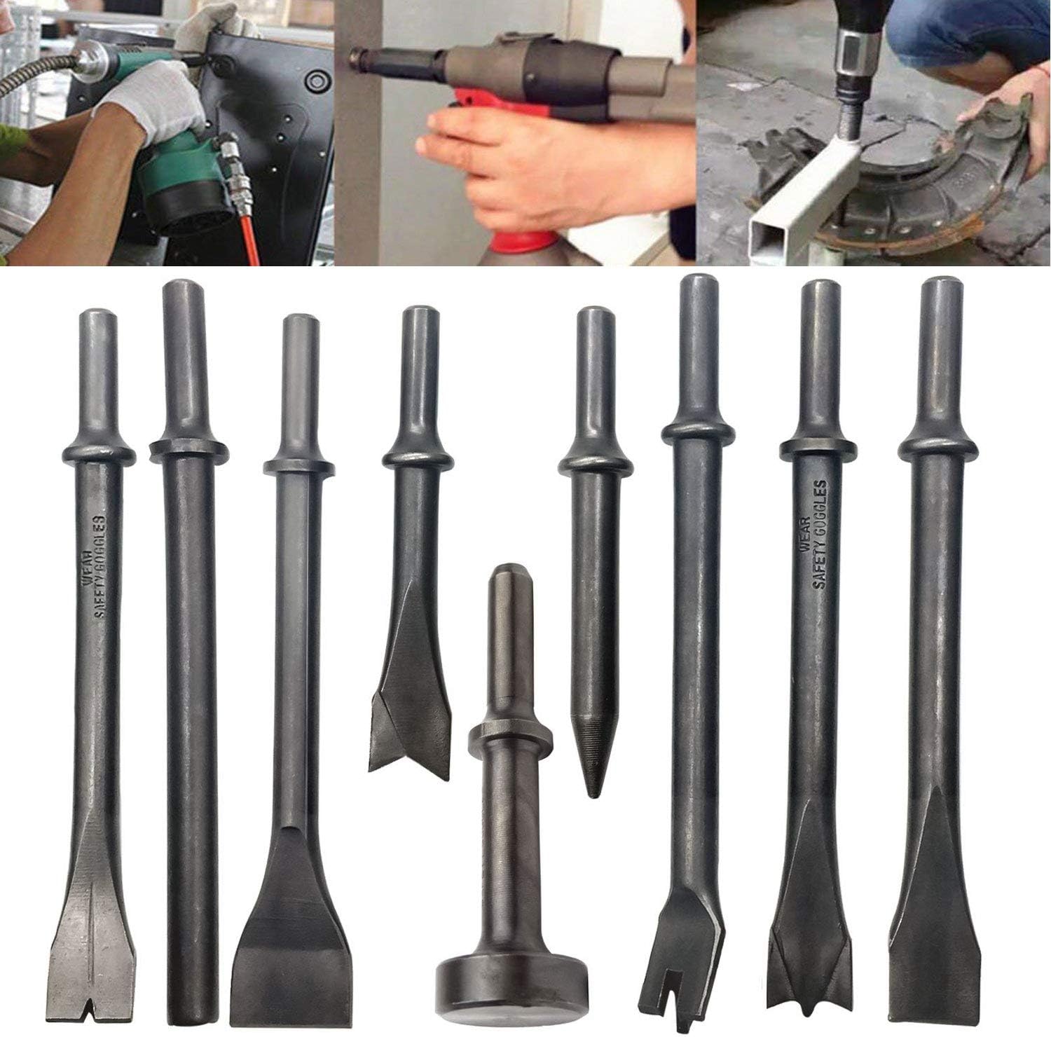 SuperMMark 9-Piece Air Hammer Punch Chipping Bits Pneumatic Chisel Socket Set