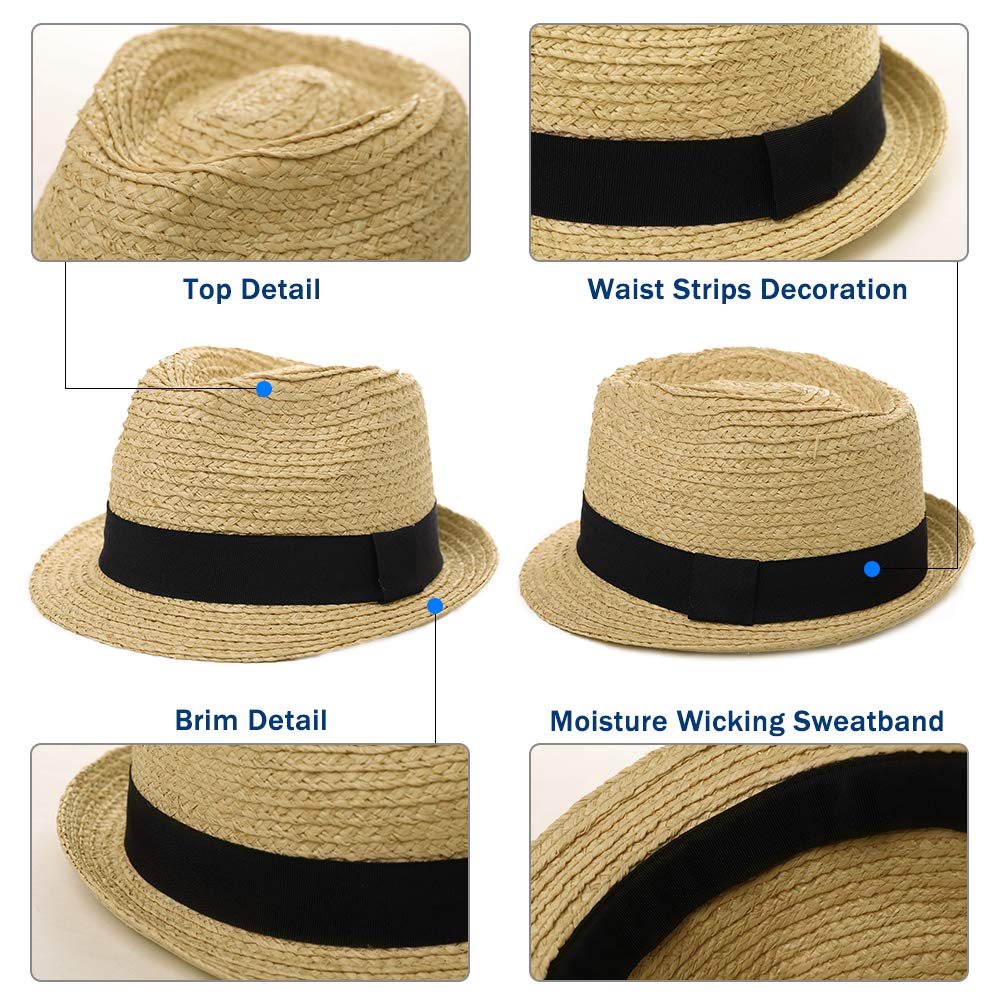 Fancet Packable Straw Fedora Panama Sun Summer Beach Hat Cuban Trilby Men Women 5667cm