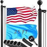 Flag Pole Kit 25FT, 90MPH Wind Resistance, 12 Gauge 1.8mm Thickness Heavy Duty Flag Poles with 3x5 American Flag, Black Flag pole for Outdoor House In Ground, Extra Thick Flagpoles