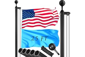 WPHOLD Flag Pole Kit 25FT, 12 Gauge 1.8mm Thickness Heavy Duty Flag Poles with 3x5 American Flag, Black Flag pole for Outdoor House In Ground, Extra Thick Flagpoles Suitable for Yard and Garden