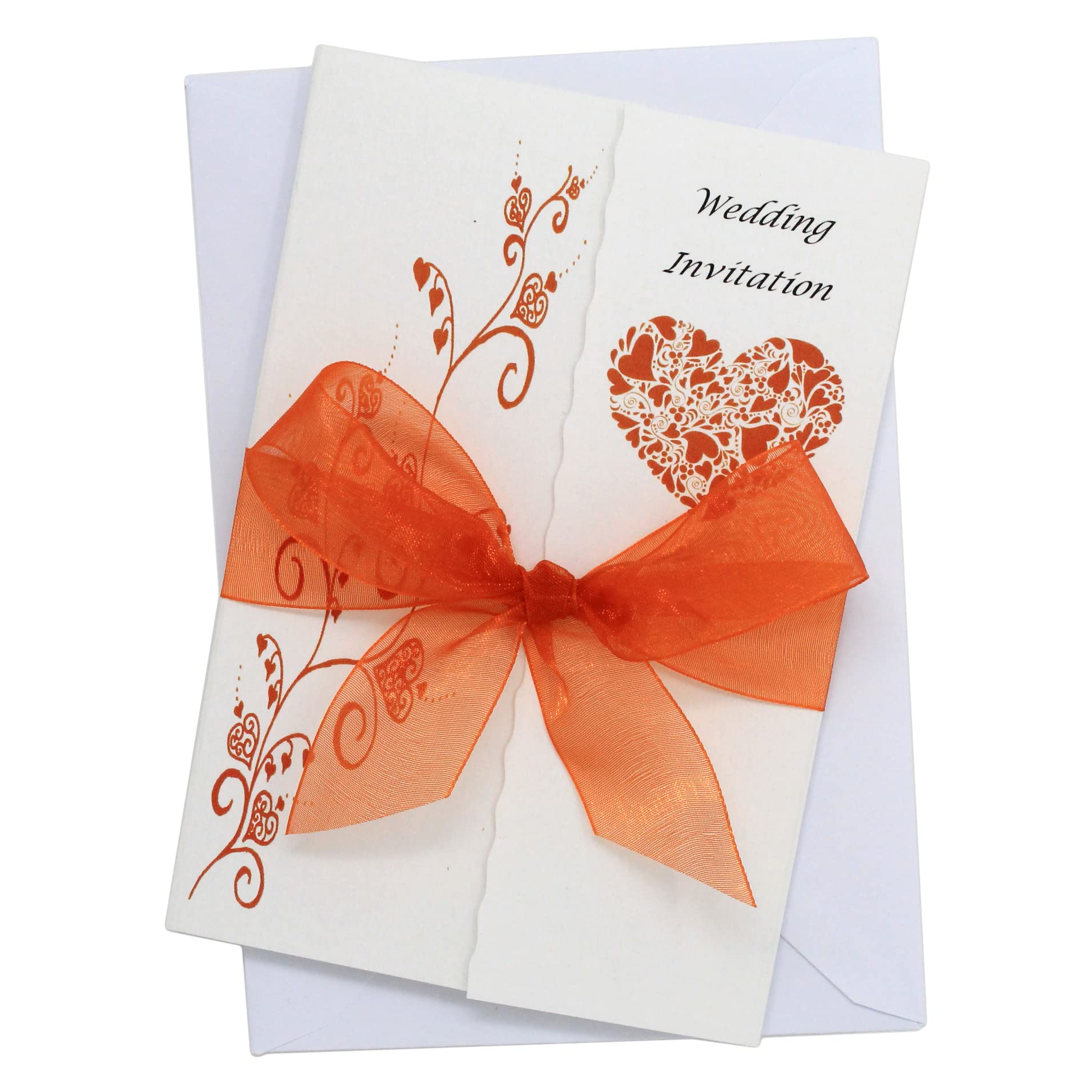 Pack of 10 Orange Wedding Invitations with ribbon and envelopes- Gatefold style!