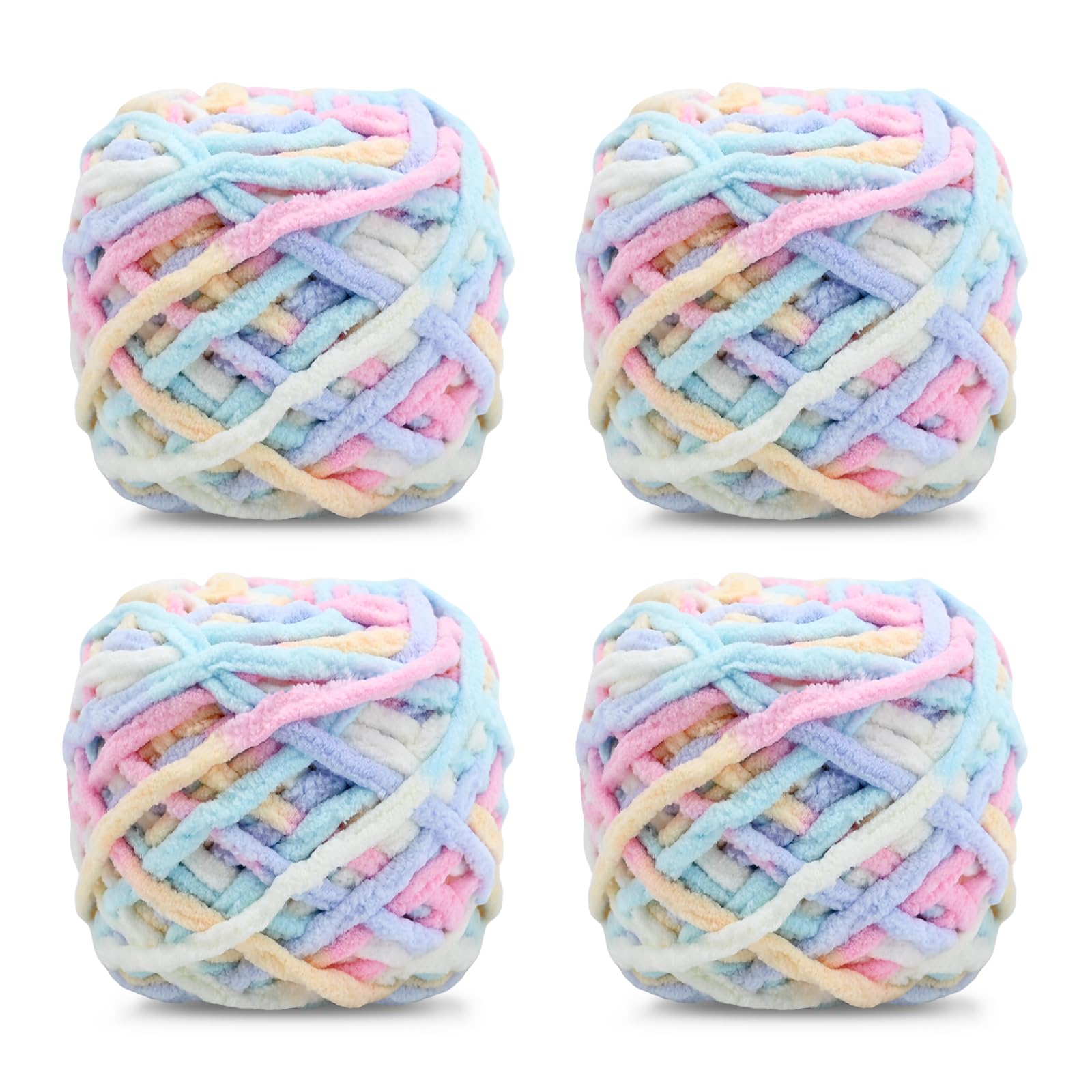 Knitting Wool Yarn 4 x 100g Multi-Colored Soft Chunky Yarn for Crochet Projects Making Plush Balls Handmade Bags Sweaters Shoes Hats Sweaters Blankets Scarves
