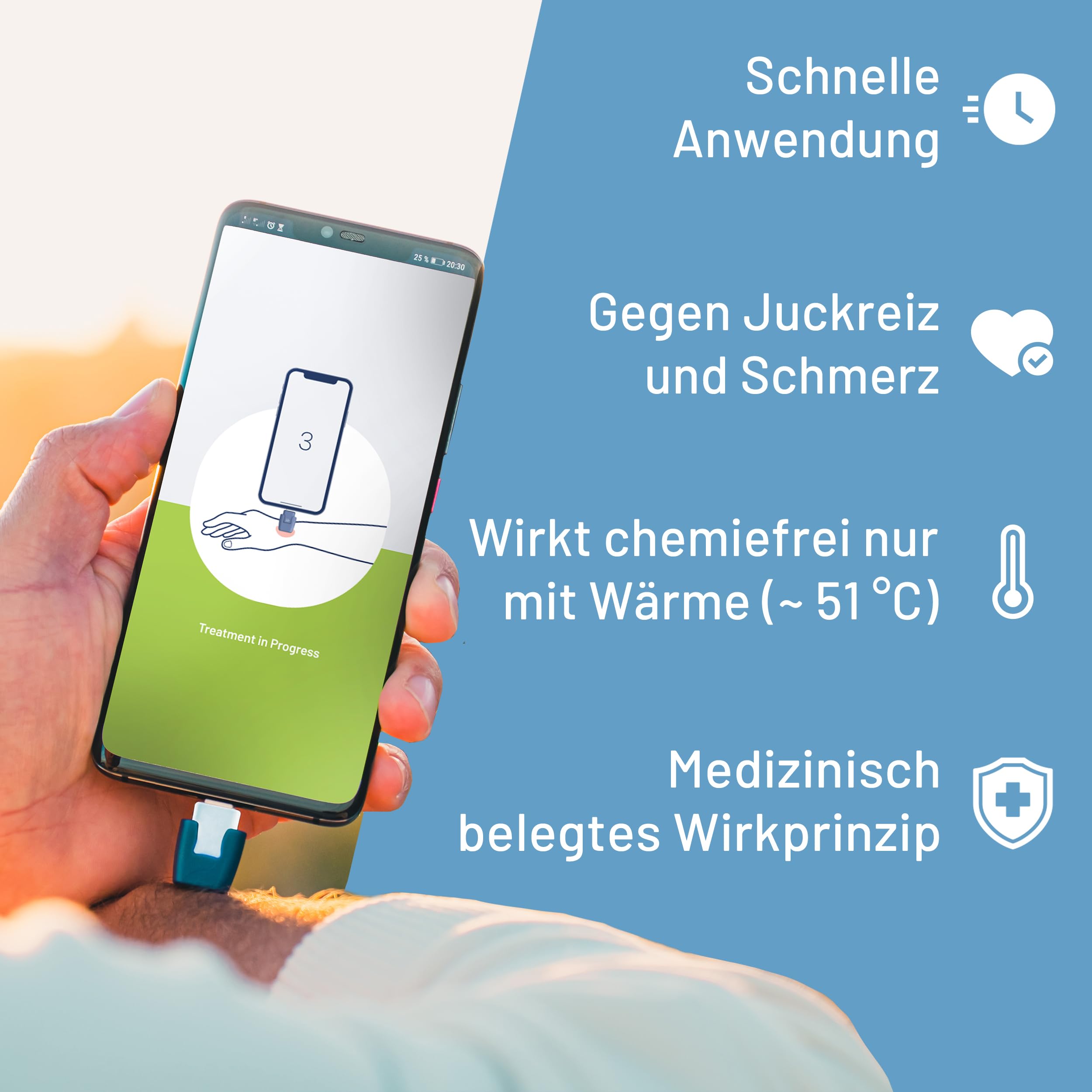 heat it - Insektenstichheiler für dein Smartphone - Chemiefreie Behandlung von Juckreiz & Schmerz mit konzentrierter Wärme - für Android & iPhone 15/16/17 (USB-C) 5