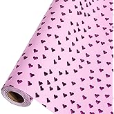 Ribbli Valentine’s Day Wrapping Paper Pink with Magenta Heart Foil Mini Roll Gift Wrap for Women Girls Mother's Day Anniversary Birthday Wedding 17 Inch x 33 Feet
