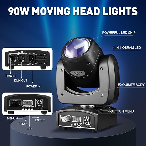 MOVING HEAD LIGHT 2 PACK 90W LED BEAM STAGE LIGHT RGBW 4-IN-1 DJ LIGHTS MOVING HEAD SPOT SOUND ACTIVATED DMX FOR WEDDING LIVE SHOW CHRISTMAS PARTY