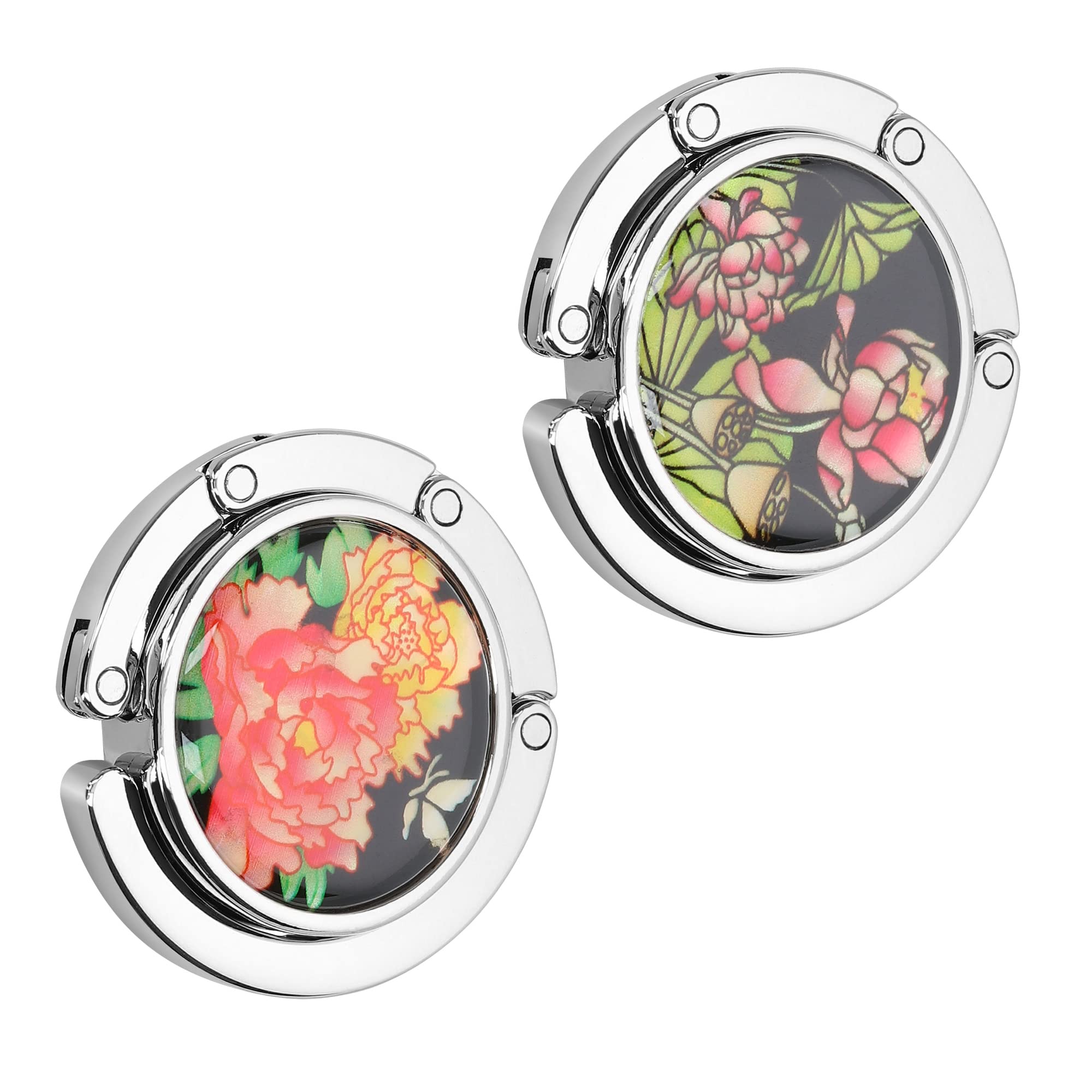 kwmobile Purse Hook for Table - Set of 2 Purse Holder - Folding Handbag Hanger - Portable Bag Holder - Bag Hooks for Desk - Table Hook Pink/Yellow/Green