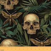 Feelyou Sugar Skull Fabric by The Yard Soft 2 Yards | Death Moth Upholstery Fabric for Sofa Chair Cushion Gothic Skull Botanical for DIY Sewing Craft, Not Stretchy Black
