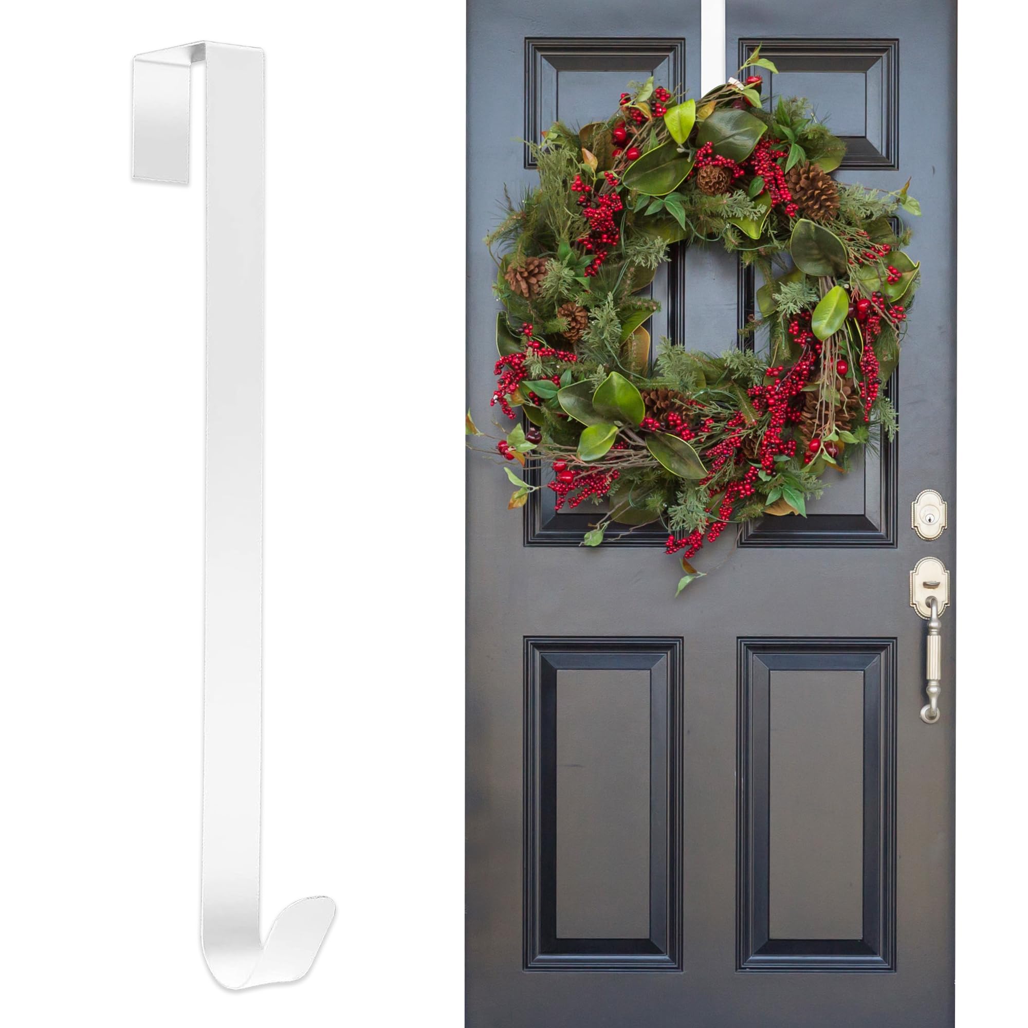 volila Door Wreath Hanger for Front Door 38cm/15in - Christmas Wreath Hanger - Durable and Versatile White Door Wreath Hook for Front Door or Indoor Use - Metal Wreath Door Hanger
