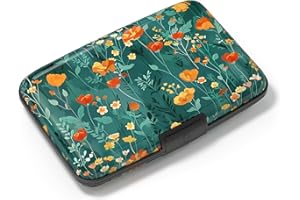 Atufsuat Aluminum Floral Card Holder for Women, 7 Card Slots, RFID Blocking, Slim Metal Wallet with Slit Pocket