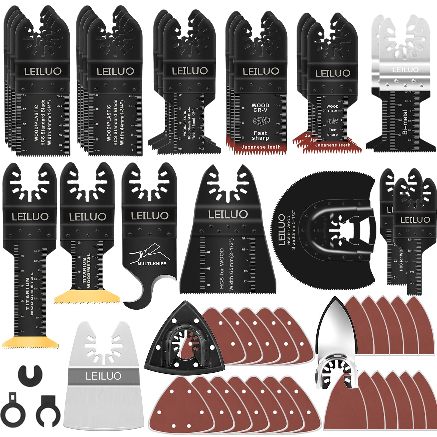 Photo 1 of LEILUO 156 Pcs Multitool Blade Kits Oscillating Tool Cutting Sanding and Scraping Accessories with Storage Bag Oscillating Saw Blades Compatible with DeWalt Makita Dremel and More