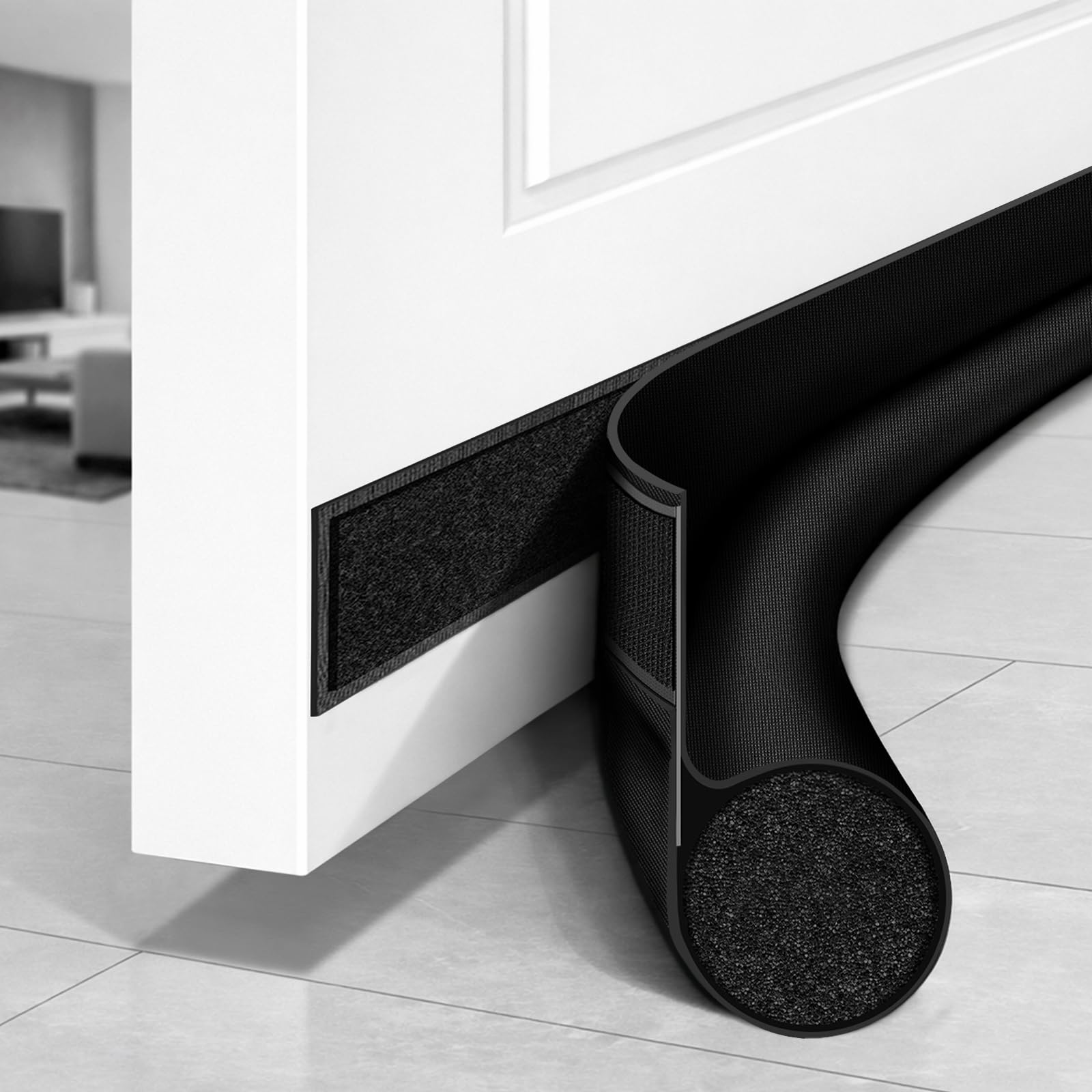 HomeProtect Door Draft Stopper 30 Inch, Weather Stripping with Strong Adhesive for Bedroom Essential Home Protection for 1.5 Gaps Interior Front Door Sweep for Bottom of Door,Easy to Install, Black