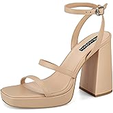 MIRAAZZURRA Platform Strappy Heel Sandals Square Open Toe Two Strap Chunky High Heeled Sandals with Buckle Ankle Strap for Women Party Wedding Dress