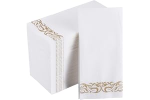 FOCUSLINE 200 Linen Feel Disposable Bathroom Napkins, Soft and Absorbent Paper Guest Towels, Cloth-Like Paper Hand Towels Decorative Napkins for Parties, Weddings, Dinners or Events, Gold, 12" x 17"