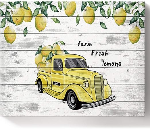 Amazon Com Paint By Number Diy Oil Painting On Canvas 12 X 16 Lemons Vintage Truck On Retro Stripe Wooden Paint By Numbers Kit For Adults And Kids Beginner With Wooden Frame Home