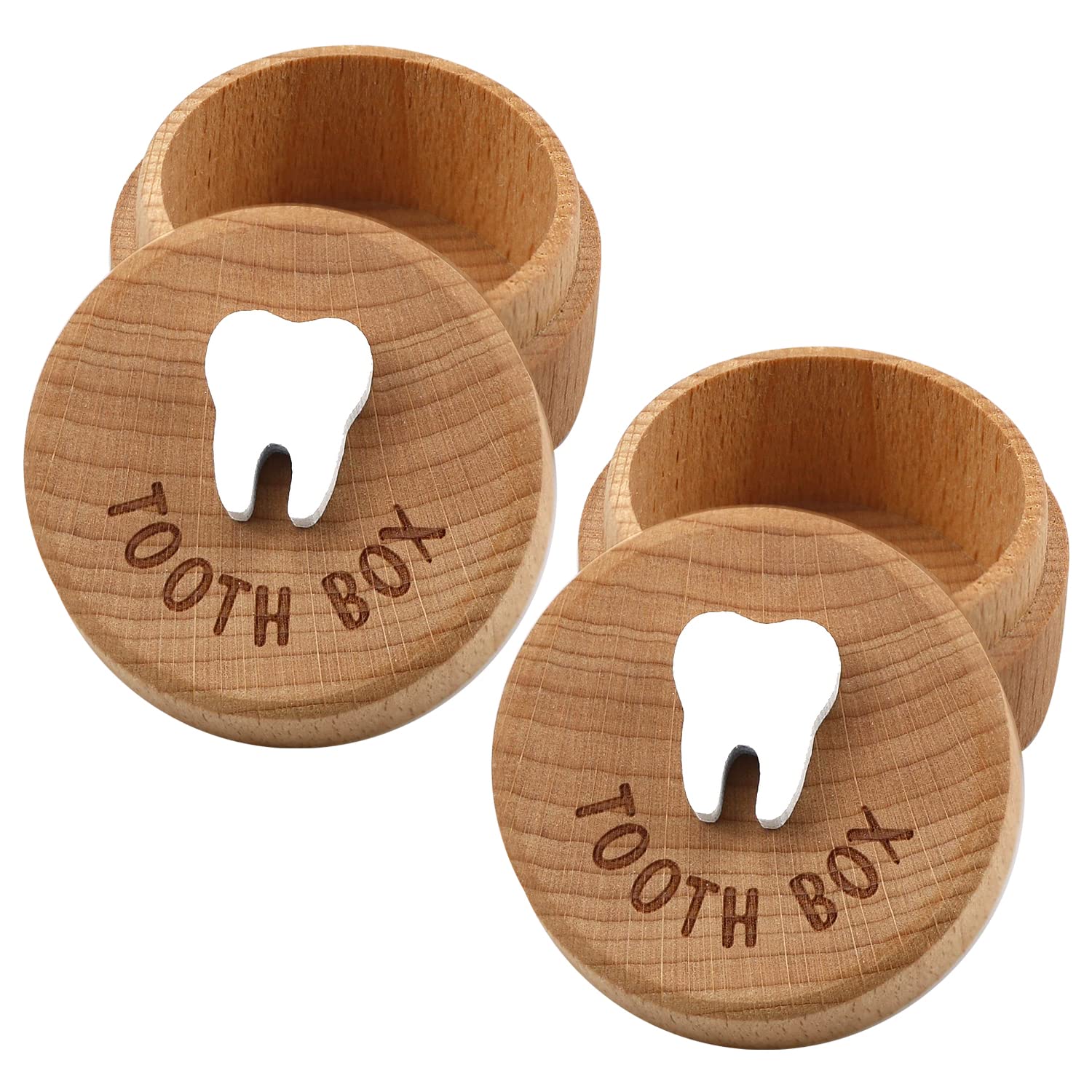 free-space Tooth Fairy Box 3D Carved Wooden Box Souvenir Dropped Tooth Keepsake Storage Box Gift for Boy or Girl (2pcs Tooth Box)