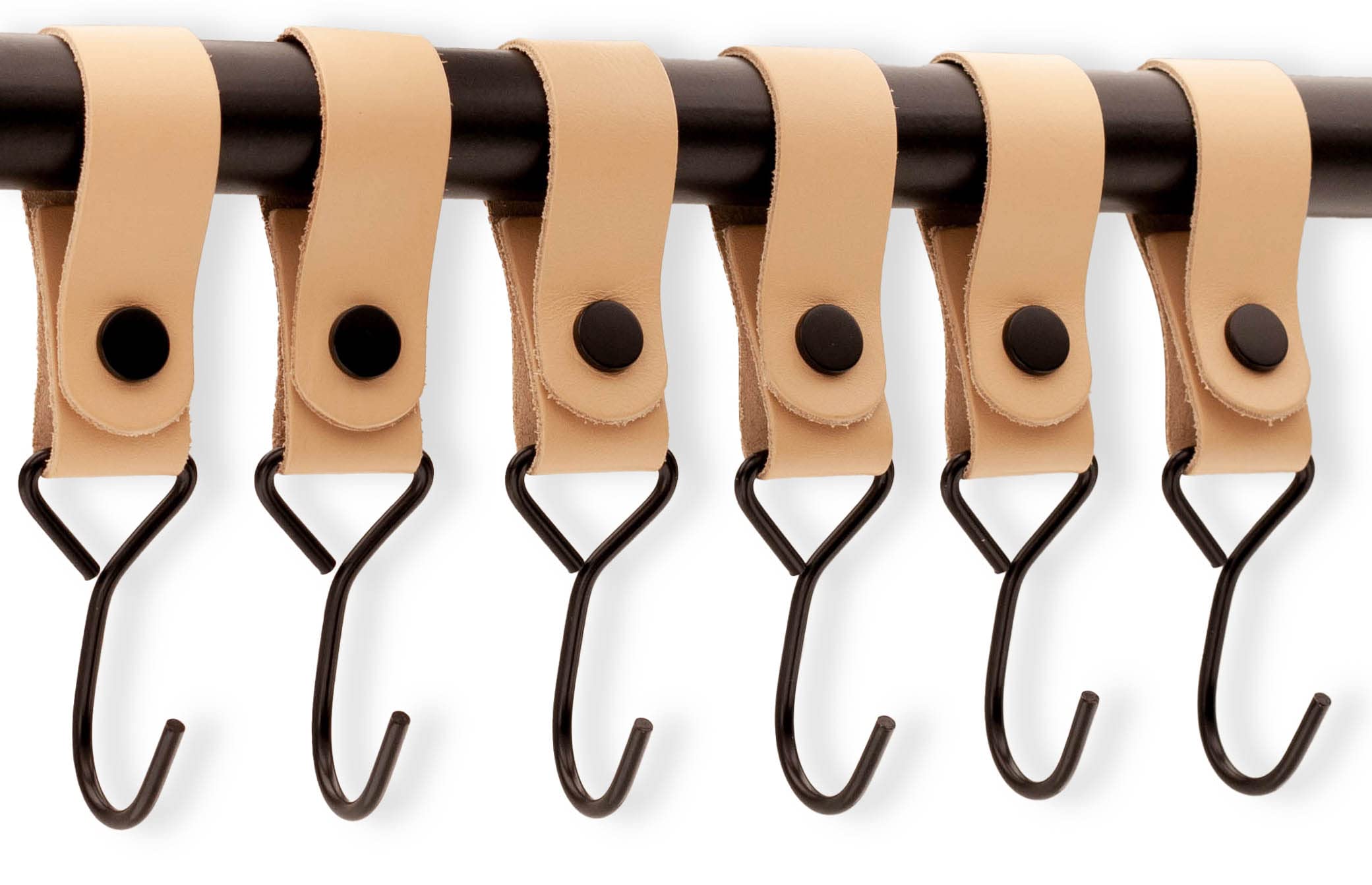 Brute Strength - Multifunctional hooks with leather loop - Natural - 6 x - coat hooks, coat hooks, camping hooks, leather