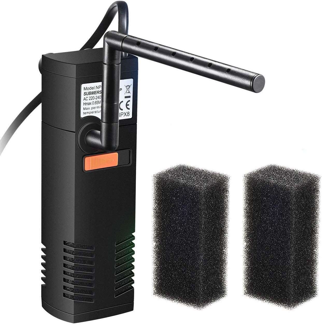 VicTsing 300L/H Aquarium Filter Internal Multifunctional with 2 Replaceable Filter Sponges for 60L Fish Tank or Turtle Tank, Water Cycle, Oxygenation, Easy Set Up - Adjustable Flow & Quiet Working