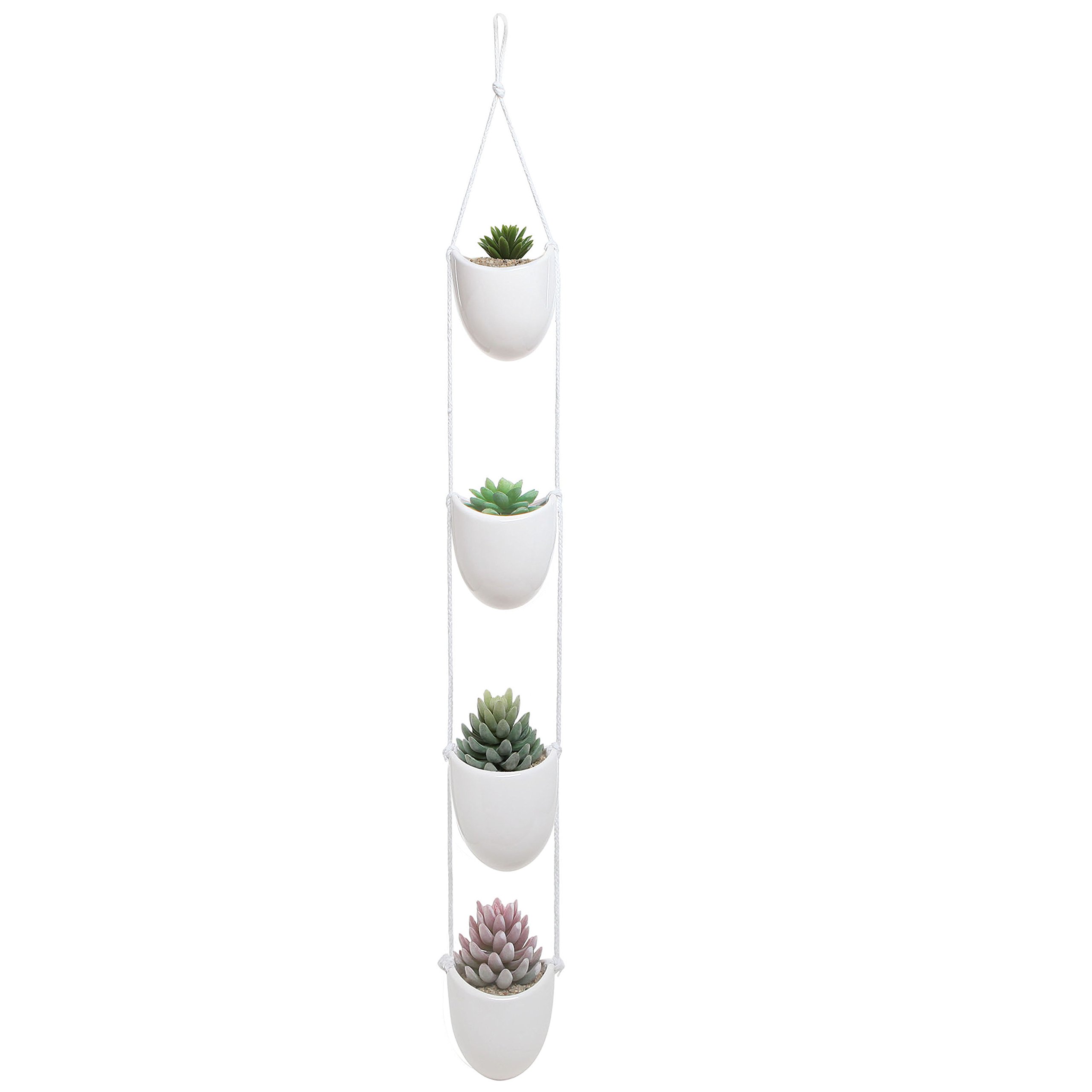 Buy MyGift 4Tier White Ceramic Hanging Wall Planter with Rope