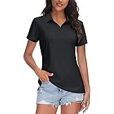 TACVASEN Women's V-Neck Polo Shirts UPF 50+ Short Sleeve Sun Protection Quick Dry Golf Polos Collared Shirt