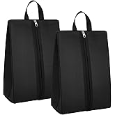 Leinuosen 2 Pcs Smell Proof Shoe Cleat Bag for Travel Water Resistant Odor Absorbing Lightweight Golf Soccer Shoe Storage Organizer Pouch with Zipper for Gym Sports Work Men Women (Black)