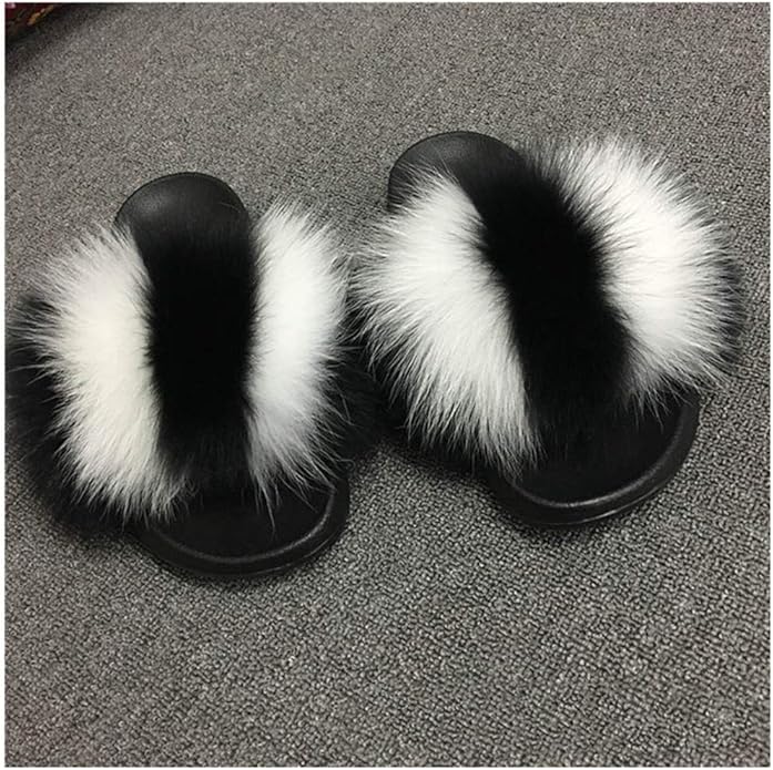 white faux fur slides