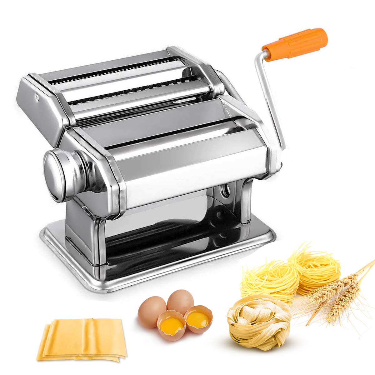 Pasta Maker Machine, Noeler Pasta Crank Stainless Steel Pasta Roller Machine,Manual Noodle Maker Pasta Cutters with 2 Blades,Make Fresh Spaghetti or Fettuccini