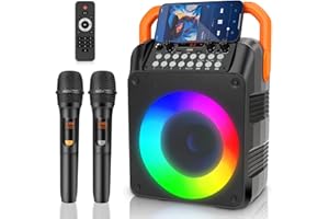 YUOIOYU Karaoke Machine with 2 Wireless Microphones, Portable Bluetooth Karaoke Speaker for Adults & Kids with Strobe Lights, Karaoke Microphone with PA System Supports TWS/USB/TF/REC/FM/AUX