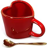 15.5 oz Large Heart Mug with Gold Heart Spoon and gift box – Romantic Stoneware Coffee Cup, 460ml Holiday Drinkware, Christmas, Birthday Gifts for Couples, Her, Boyfriend, Girlfriend (Standard Box)