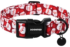 DOGWONG Christmas Cotton Dog Collar, Red Santa Claus Dog Collar Durable Holiday Pet Dog Collars Cute Puppy Necklace for Small Medium Large Dogs，L