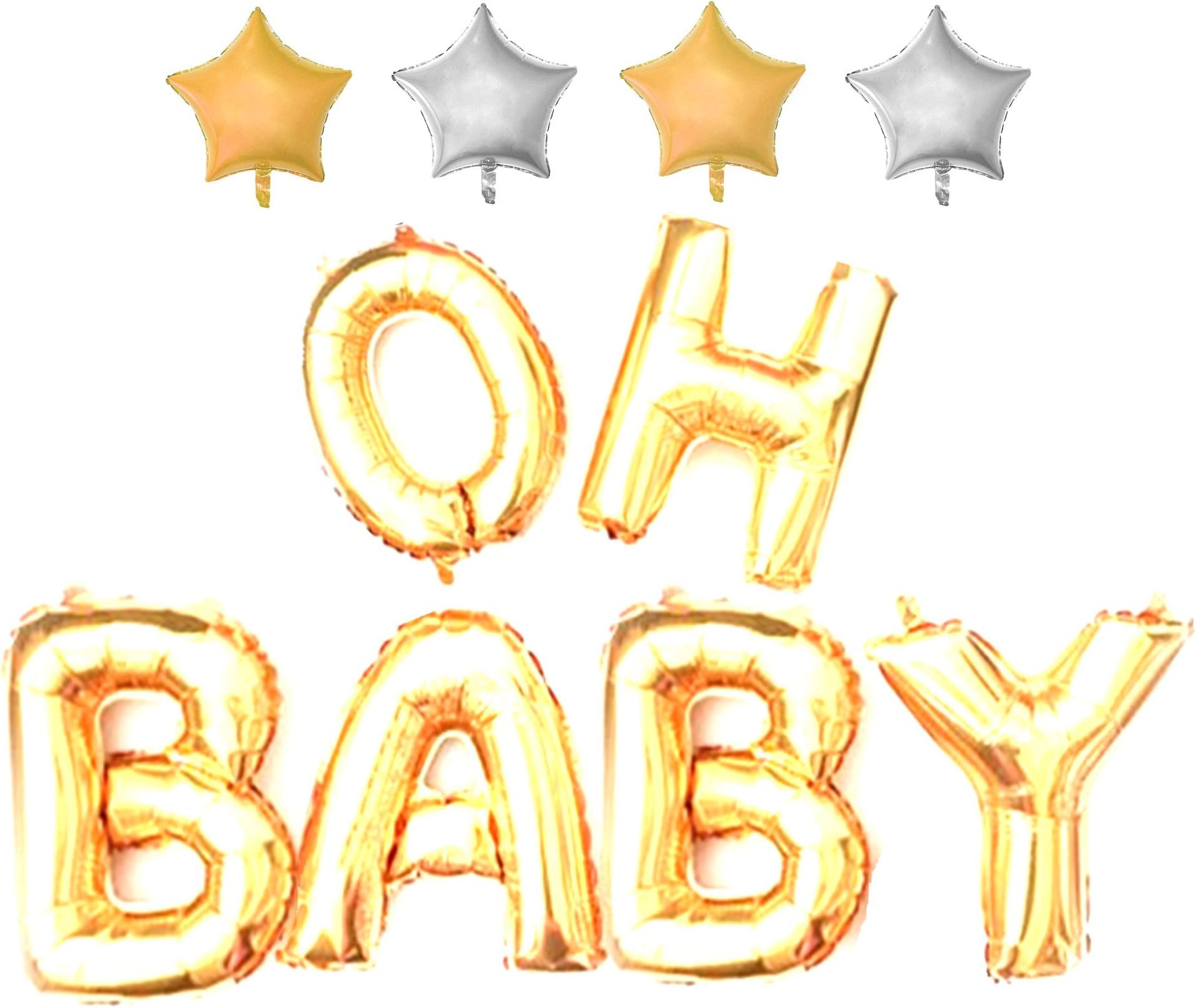 JoyAcc Gold “OH Baby” Balloons for Girl Boy Baby Shower Decoration with 2 pcs of 10 Inch Five-Pointed Star Balloon