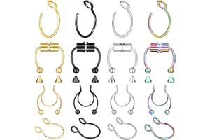 Velcare 1-16Pcs 16G 18G 20G 22G Nose Rings Hoops Nose Piercings Fake Nose Ring Fake Septum Nose Ring Fake Lip Rings Fake Septum Piercing Fake Nose Piercing Fake Nose Hoop Faux Nose Rings Clip On Nose Cuffs Nose Piercing Jewelry Nose Rings for Women Men Nose Hoops Cartilage Hoop Earring