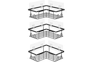 LOOBOV Shower Caddy Corner, Rustproof Shower Shelves, Bathroom Caddy No Drilling, Bathroom Organizers/Storage with Hooks (3 P