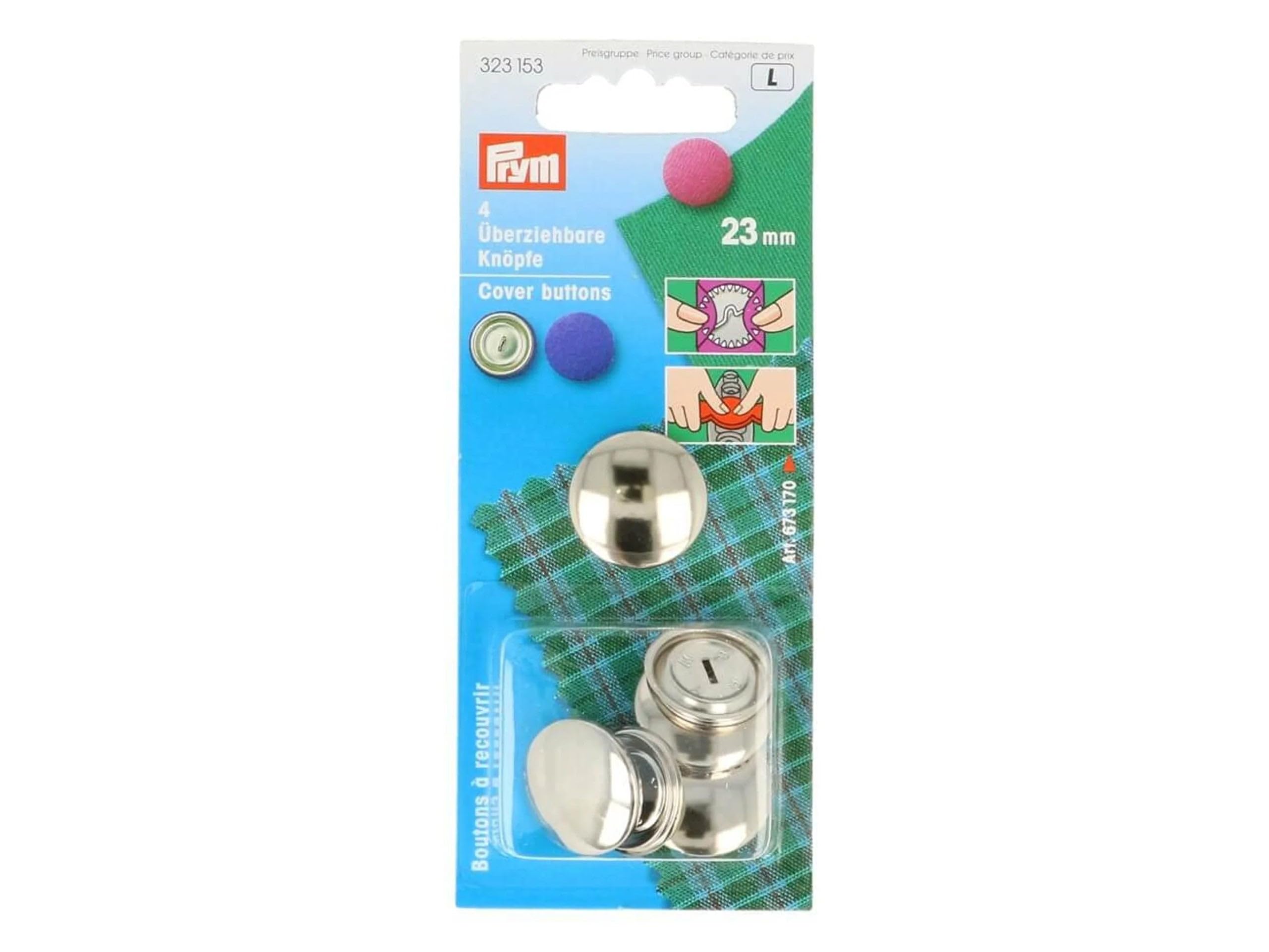 Prym Cover Buttons, Silver, 23 mm