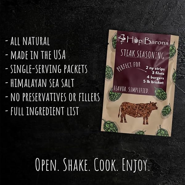 HOP BARONS, GOURMET STEAK SEASONING, SINGLE SERVE PACK – PREMIUM BLEND OF HERBS AND SPICES, NO FILLERS, NO PRESERVATIVES – COOKING GIFTS FOR MEN, GRILLING GIFTS