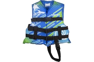 AQUA LEISURE Oceans7 US Coast Guard-Approved Kids Life Jacket 30-50 lbs -Type III PFD Flexible-Fit Open-Sided Design Personal Flotation Device – Blue/White