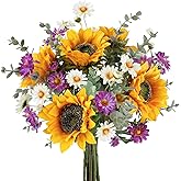 CEWOR Artificial Sunflowers Fake Cemetery Flowers for Grave Bouquet with Sunflowers for Bridal Bouquets Wedding Centerpieces Decor Party Table Gravesites Fall Floral Arrangements Home Decoration