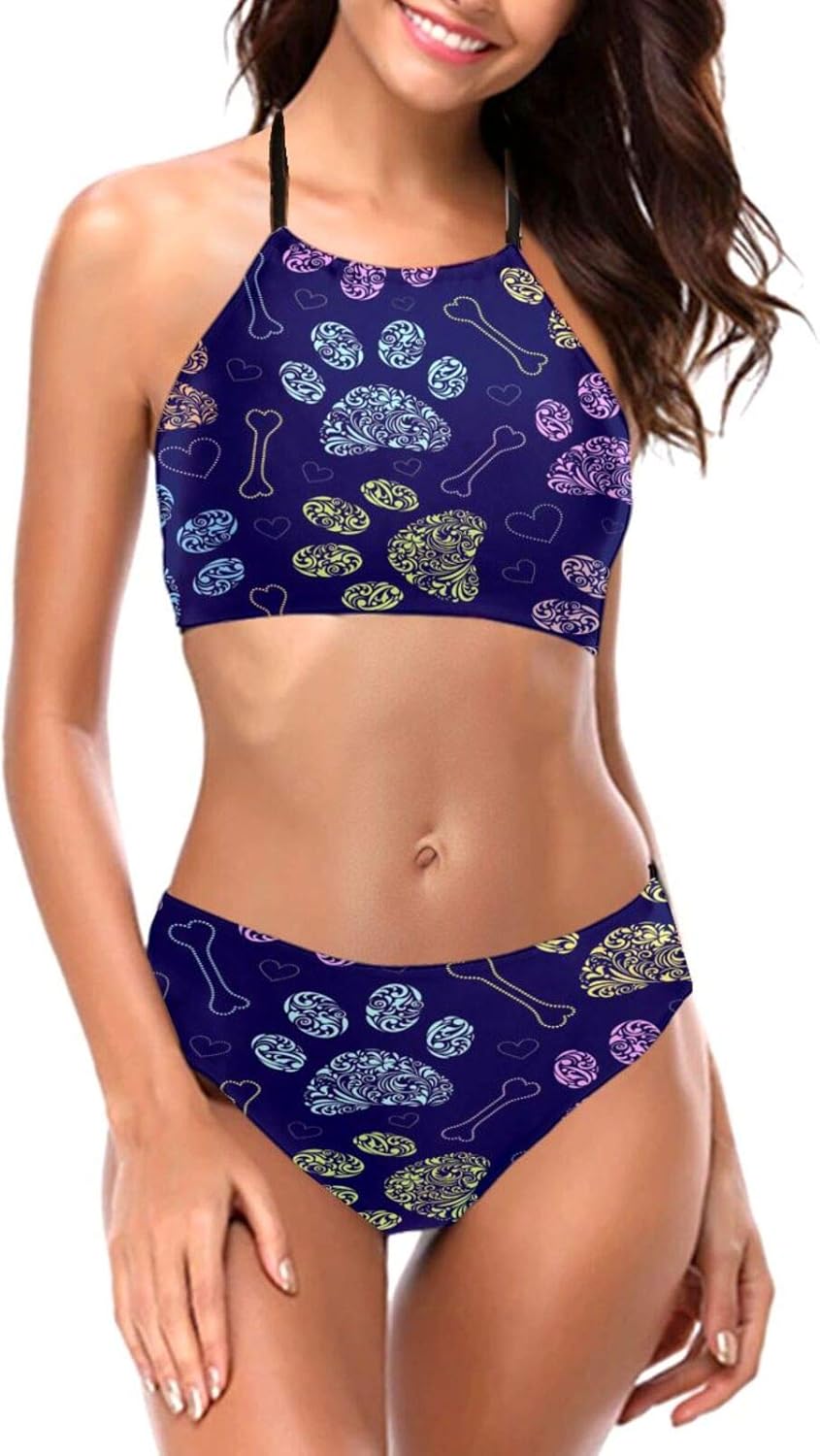 Costume da bagno da donna con motivo a zampe, motivo ...