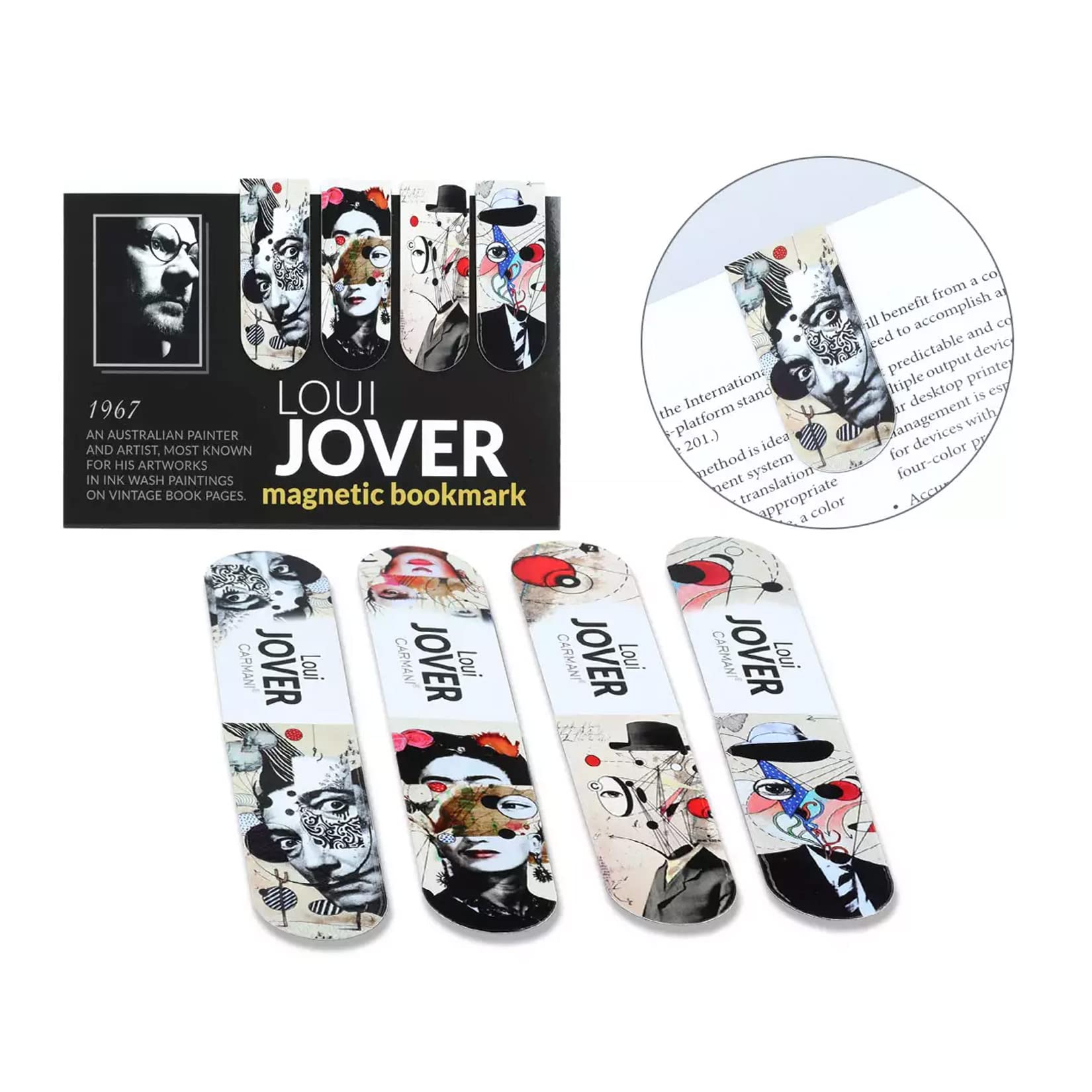 CARMANI - Set of 4 Pieces Magnetic Bookmark Page Holder Book Paper Marker Bookworms Stationery Gift Inspired by Loui Joveri Paintings