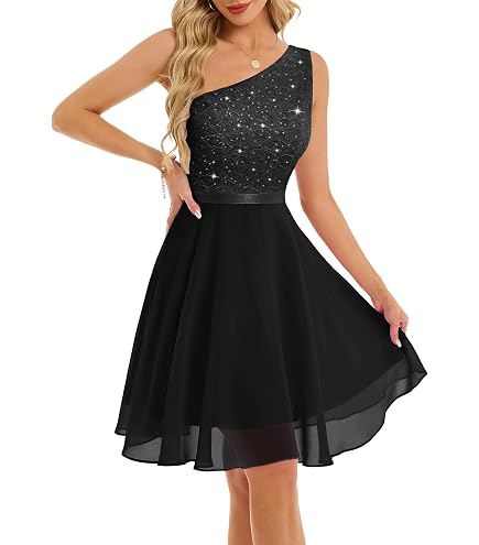 midnight doll one shoulder sequin homecoming dress reviews MIQILADUNA Graduation Sparkly Short Dress for Teens Mini Cocktail Dress Black 8 : Clothing, Shoes & Jewelry homecoming dresses red