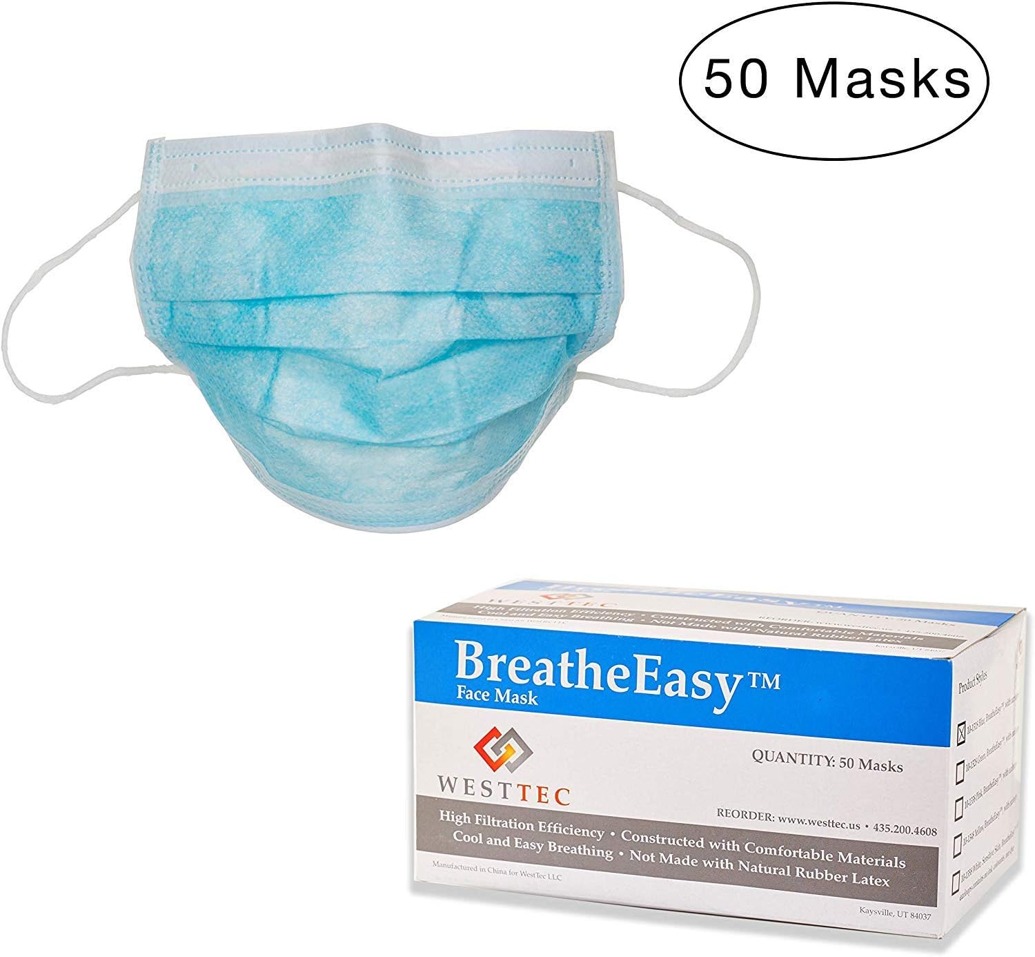 Extra Protection, Disposable Face Masks - FDA Certified [21 CFR 878.4040] - with Elastic Ear Loop 3 Ply Breathable and Comfortable (50 Masks)