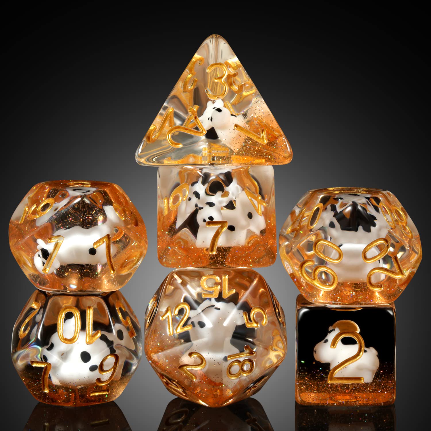 Cow DND Dice, DNDND 7PCS Resin D&D Die with Velvet Bag for Dungeons and Dragons Role Playing Games and Tabletop Games（Cow) — image 1