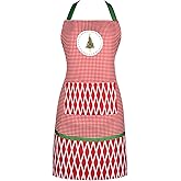 TRIWORKS Christmas Apron Women Kitchen Apron for Cooking Baking Xmas Aprons with Adjustable Ties