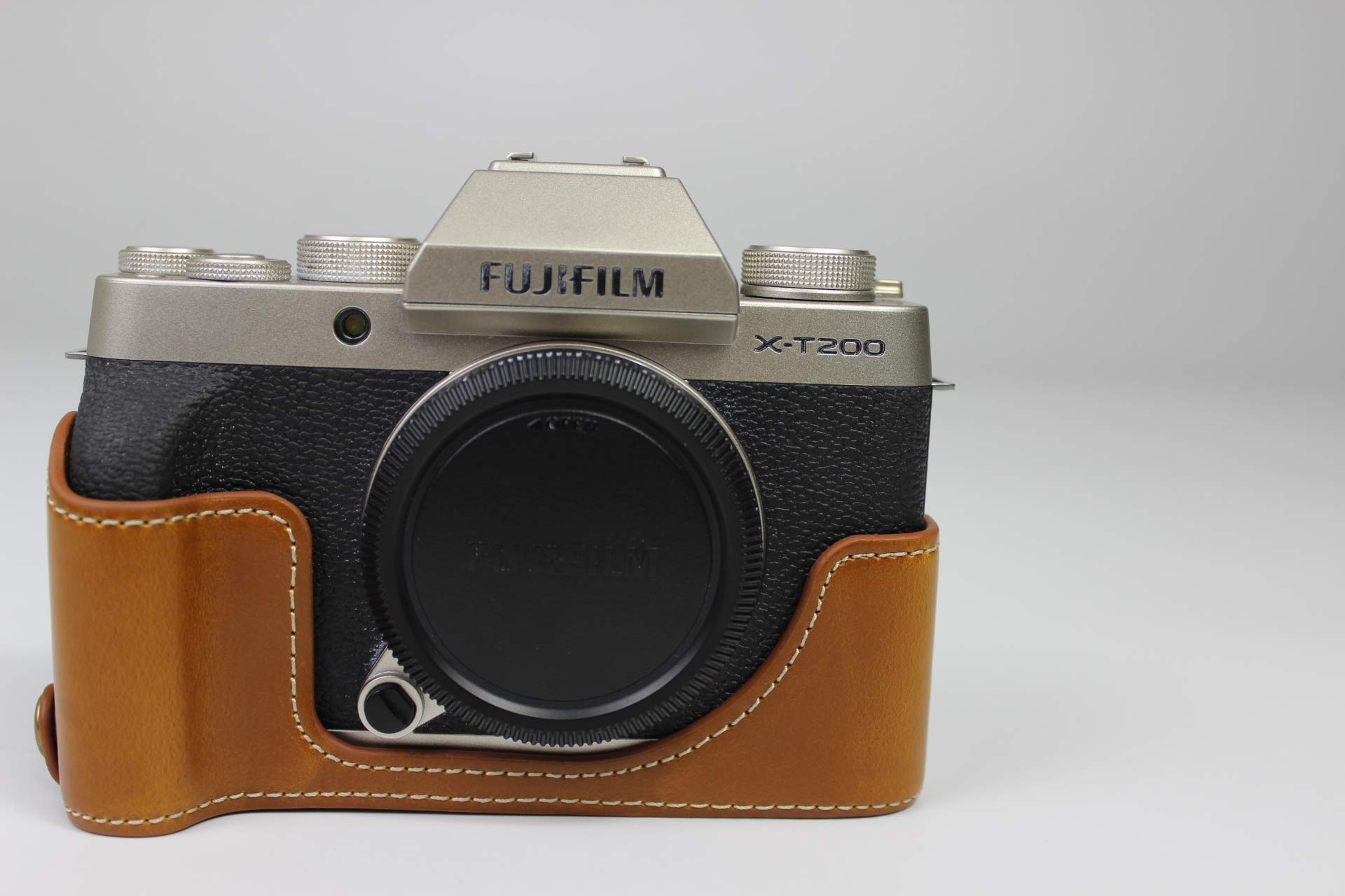 X-T200 Case, Zakao PU Leather Half Bottom Opening Version Holster Camera Case With Hand Strap Protective Cover Bag Case for Fuji Fujifilm X-T200 XT200 (Brown)