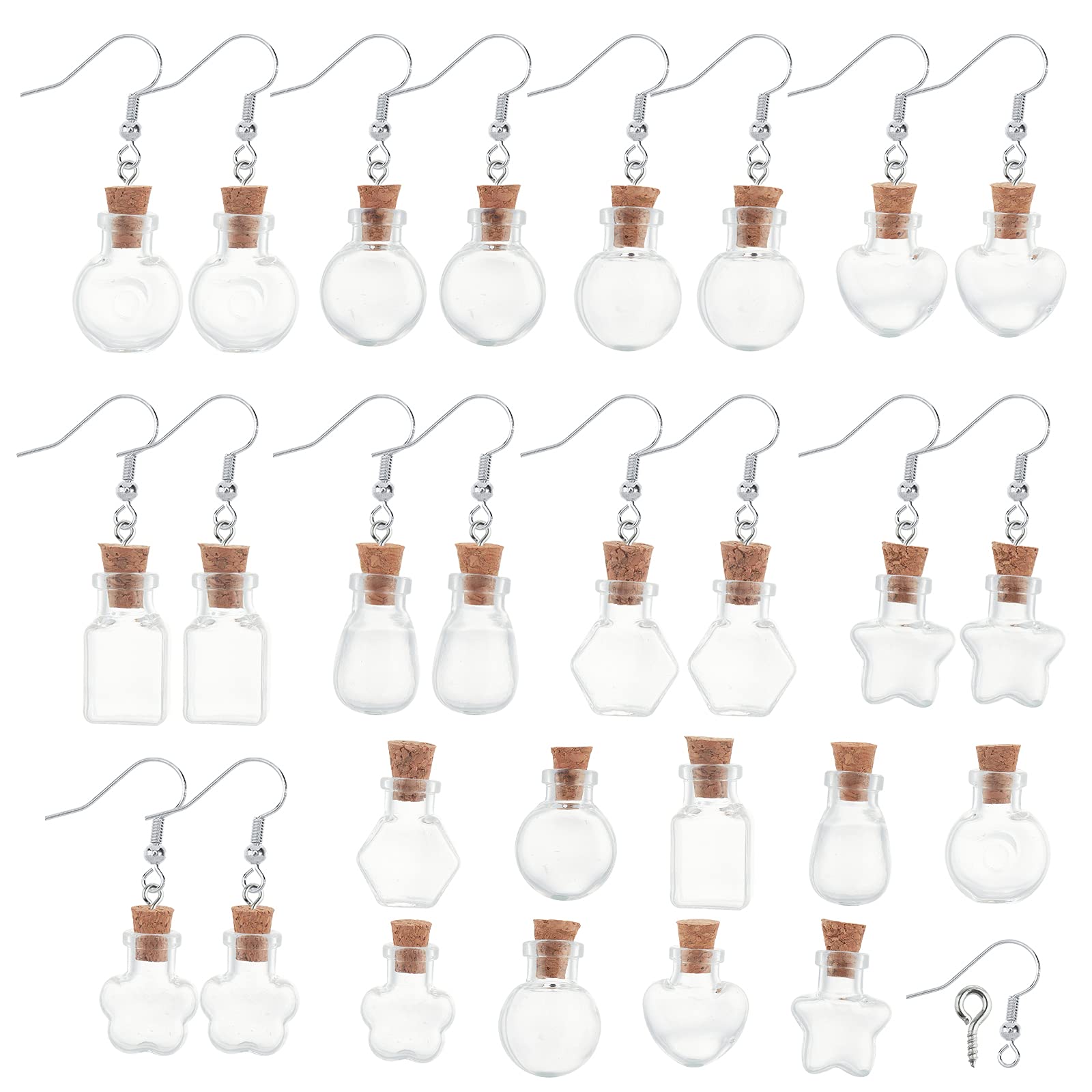SUNNYCLUE 9 Pairs Glass Bottles Dangle Earrings Making Kit Cute Wishing Jars Drifting Star Flower Heart shape with Cork Stoppers Brass Earrings Hooks Jewelry Making DIY Necklace Supplies Accessories