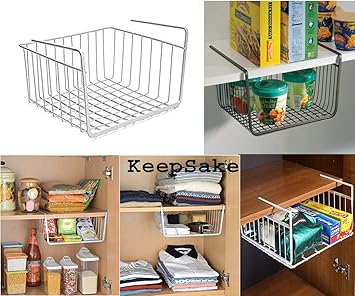 Keepsake Stainless Steel Under Cabinet Storage Shelf Wire Basket For Kitchen Pantry Bookshelf Cupboard Desk Extra Cabinet Undershelf Basket Size 12 Random Color Pack Of 1 Amazon In Home Kitchen