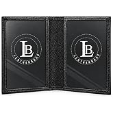 LB LEATHERBOSS Slim Thin Leather Credit Card Triple ID Window Mini Wallet Bifold Driver License Safe (Black)