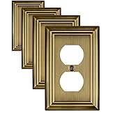 ZILLSEA 4-Pack Antique Brass Outlet Covers, Metal Duplex Wall Plates for Electrical Outlets, Classic Beadboard Switch Plate Covers, 3.15''*4.88'', Midsize